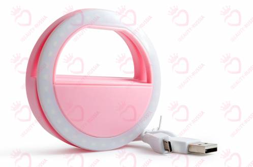 Круглая селфи-лампа на телефон, розовая